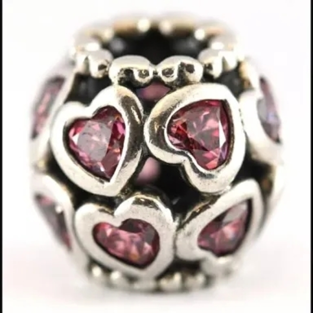 Pandora Silver Bracelet Charm with Red Heart Accents